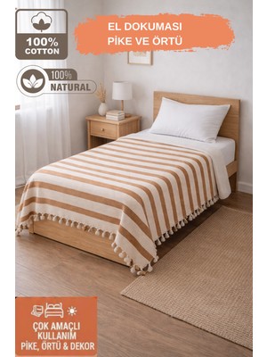 Ces Store %100 Pamuk Çift Kişilik Püsküllü Pike, Yatak Örtüsü 130X180CM