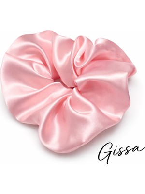 Gissa Pudra Saten Saç Tokası 2’li Set – Ipek Dokulu Lastik Toka, Saç Kırmayan Yumuşak Scrunchie
