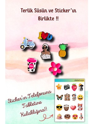 Birikiyedi 6'lı Set Jibbitz Terlik Süsü Ananas,çiçek,kahve,ı Love You