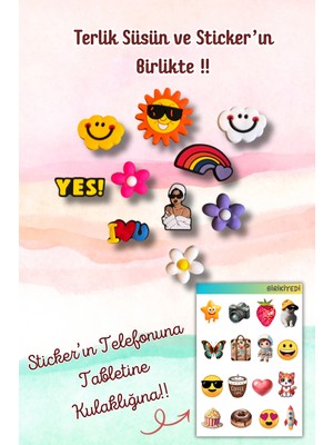 Birikiyedi 10'luset Jibbitz Terlik Süsü Çiçekler,güneş,ı Love You,gökkuşağı,bulutlar