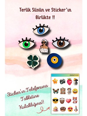 Birikiyedi 6'lı Set Jibbitz Terlik Süsü Kem Göz Nazar,şans Temalı