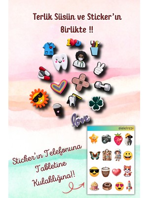 Birikiyedi 15'li Set Jibbitz Terlik Süsü Sağlık/sağlıkçı/yonca/güneş/kahve