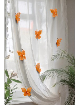 Artikel Turuncu Taşlı Çengelli Kelebek 6 Adet Perde Süsü, Broş Aksesuar, Hediye Paketi Süsleme Aksesuarı