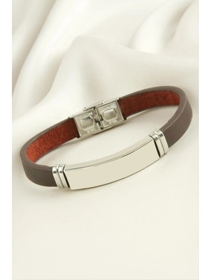 SiHako Isim Yazılabilir Deri Çelik Bileklik