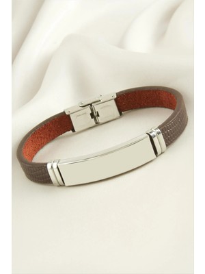 SiHako Isim Yazılabilir Deri Çelik Bileklik