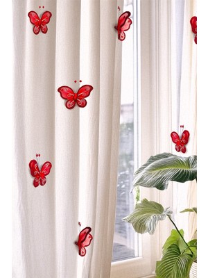 Artikel Kırmızı Taşlı Kelebek 6 Adet Perde Süsü, Broş Aksesuar, Hediye Paketi Süsleme Aksesuarı