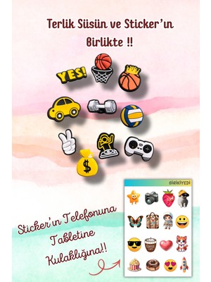 Birikiyedi 10'lu Set Jibbitz Terlik Süsü Pota,yes,dolar,dambıl,top Temalı