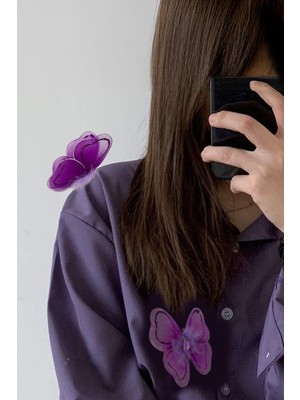 Artikel Koyu Mor Kelebek 6 Adet Perde Süsü, Broş Aksesuar, Hediye Paketi Süsleme Aksesuarı