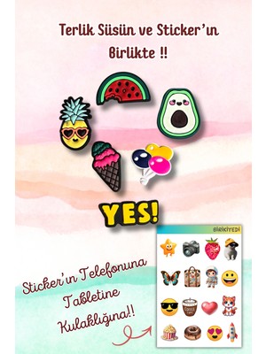 Birikiyedi 6'lı Set Jibbitz Terlik Süsü Ananas,karpuz,dondruma,balon