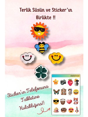 Birikiyedi 5'li Set Jibbitz Terlik Süsü Güneş,arı,bulutlar,yonca