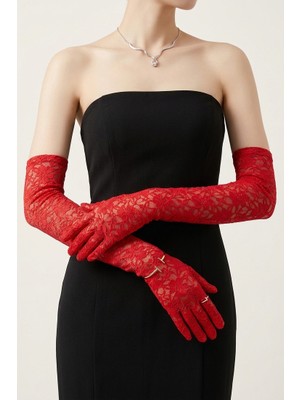 BMD Uzun Dantel Eldiven - Kırmızı