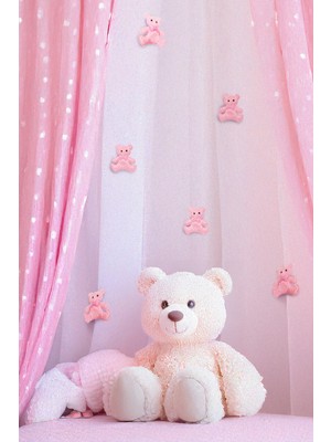 Artikel Pembe Ayıcık 6 Adet Çocuk Odası Perde Süsü, Broş Aksesuar, Hediye Paketi Süsleme Aksesuarı