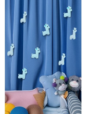 Artikel Mavi Zürafa 6 Adet Çocuk Odası Perde Süsü, Broş Aksesuar, Hediye Paketi Süsleme Aksesuarı