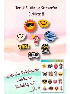 Birikiyedi 8'li Set Jibbitz Terlik Süsü Uzay Temalı,güneş,bulutlar,astronot,dj Temalı