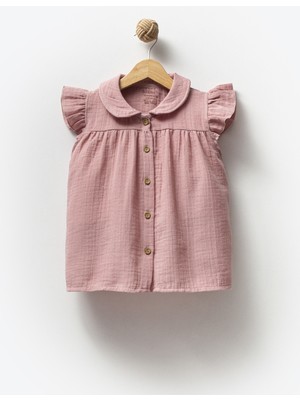 Bubbles %100 Pamuk Kız Bebek Önden Düğmeli Müslin Elbise
