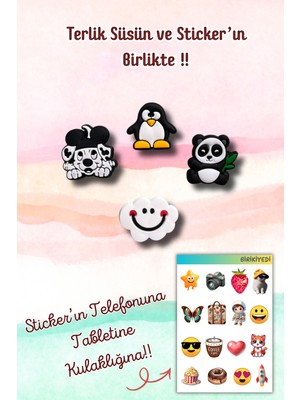 Birikiyedi 4'lü Set Jibbitz Terlik Süsü Penguen,köpek,panda,gülen Bulut Temalı