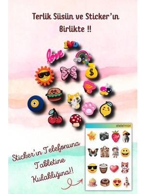 Birikiyedi 15'li Set Jibbitz Terlik Süsü Limon,nazar Boncuğu,hamburger,balon,güneş..