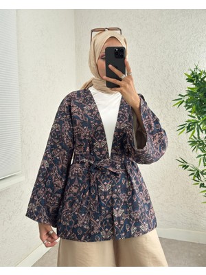 Modamorfo Dijital Baskılı Beli Kemerli Kapitone Kimono -Laci