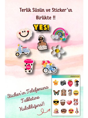 Birikiyedi 8'li Set Jibbitz Terlik Süsü Çiçek,bisiklet,motor,kahve