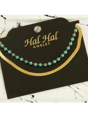 SiHako Turkuaz Taşlı Lüks Çelik Halhal