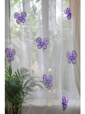 Artikel Mor Taşlı Çengelli Kelebek 6 Adet Perde Süsü, Broş Aksesuar, Hediye Paketi Süsleme Aksesuarı
