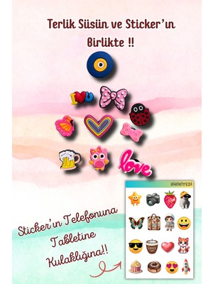 Birikiyedi 10'lu Set Jibbitz Terlik Süsü Nazar Boncuğu,içecek,kelebek,kurdele