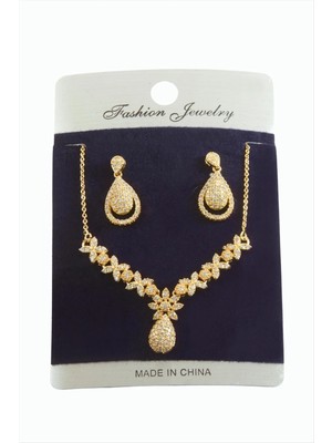 SiHako Oval Zirkon Taşlı Set Kolye