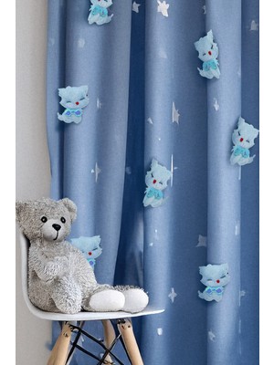 Artikel Mavi Kedicik 6 Adet Çocuk Odası Perde Süsü, Broş Aksesuar, Hediye Paketi Süsleme Aksesuarı
