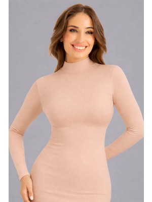 Q-En %95 Bambu Uzun Kollu Basic Likralı Dik Yaka Atlet