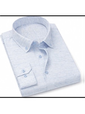 Varetta Erkek Mavi Gömlek Melanjlı Uzun Kollu Cepli Klasik Kesim Yaka Düğmeli