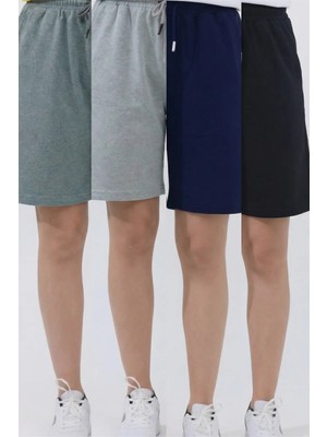 Veleno Kadın 4'lü Avantajlı Paket Oversize Relaxed Bermuda Şort Rahat Kalıp