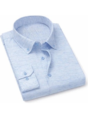 Varetta Erkek Mavi Gömlek Melanjlı Uzun Kollu Cepli Klasik Kesim Yaka Düğmeli