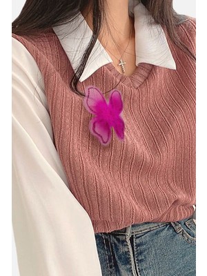 Artikel Fuşya Kelebek 6 Adet Perde Süsü, Broş Aksesuar, Hediye Paketi Süsleme Aksesuarı