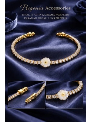 Begonia Accessories Ithal Özel Tasarım Zirkon Taşlı Kadın Bileklik 21 cm – 14K Altın Kaplama & 925 Ayar Gümüş Kaplama Seçenekli – Paslanmaz Kararmaz Baget Zirkon Şerit Bileklik – Şık Trend Kadın Takı - 8