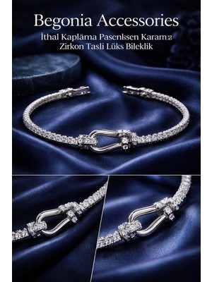 Begonia Accessories Ithal Özel Tasarım Zirkon Taşlı Kadın Bileklik 21 cm – 14K Altın Kaplama & 925 Ayar Gümüş Kaplama Seçenekli – Paslanmaz Kararmaz Baget Zirkon Şerit Bileklik – Şık Trend Kadın Takı - 21