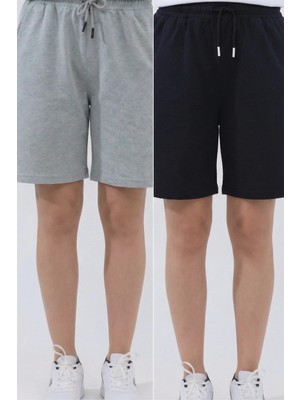 Veleno Kadın 2'li Paket Oversize Relaxed Bermuda Şort Rahat Kalıp