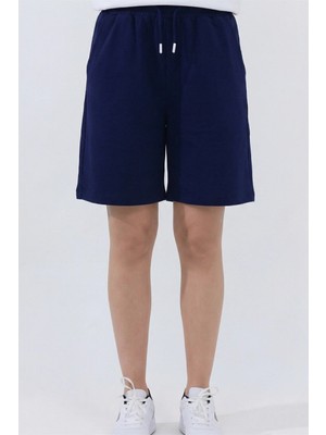 Veleno Kadın Lacivert Oversize Relaxed Bermuda Şort Rahat Kalıp