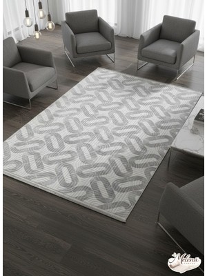 Konak Halı Modern Gri Soyut Desenli Emboss Premium Salon Halısı Saçaklı Kaymaz Taban