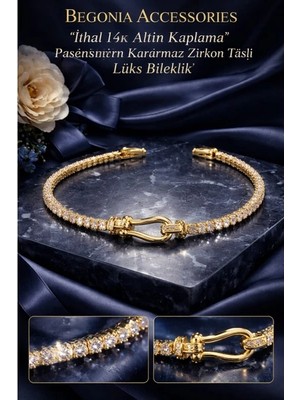 Begonia Accessories Ithal Özel Tasarım Zirkon Taşlı Kadın Bileklik 21 cm – 14K Altın Kaplama & 925 Ayar Gümüş Kaplama Seçenekli – Paslanmaz Kararmaz Baget Zirkon Şerit Bileklik – Şık Trend Kadın Takı - 6