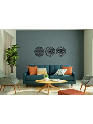 Mad Tasarım Ahşap Yaşam Çiçeği Sri Yantra Torus Nefesi Üçlü Dekoratif Tablo Duvar Süsü Shri Yantra