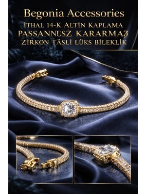 Begonia Accessories Ithal Özel Tasarım Zirkon Taşlı Kadın Bileklik 21 cm – 14K Altın Kaplama & 925 Ayar Gümüş Kaplama Seçenekli – Paslanmaz Kararmaz Baget Zirkon Şerit Bileklik – Şık Trend Kadın Takı - 4