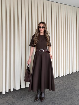 Laluvia Kahverengi Godeli Elbise - 05174