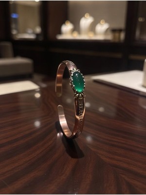 Anka Select Kaplan Gözü Taşlı Koyu Yeşil Bakır Bileklik %100 Bakır