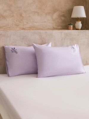 LC Waikiki Lila Çiçek Nakışlı Pamuklu Yastık Kılıfı 50X70 cm  (S6)