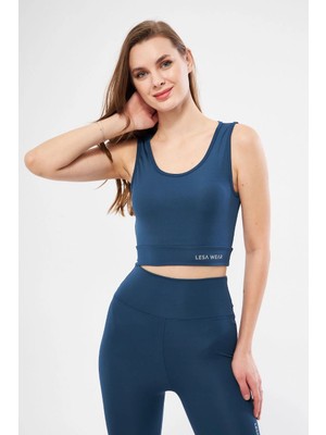 Kolsuz Sporcu Baskılı Crop - Turkuaz