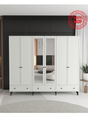 T&B Irmak 6 Kapaklı Çekmeceli Gardırop - Tamamı Mdf