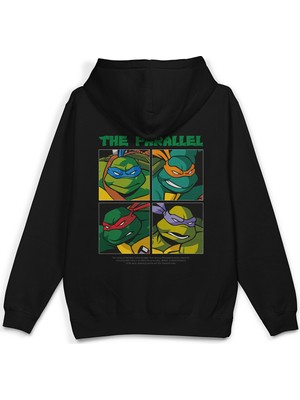 Overoz Ninja Kaplumbağalar Sırt Baskılı Kapüşonlu Yarı Oversize Sweatshirt Siyah Hoodie 1302