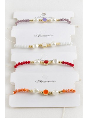 Zero Land Storozal Mineli Inci Kristal Makrome Ip Bileklik - Turuncu