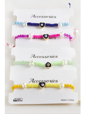 Zero Land Storozal Kalp Inci Fimo Kristal Makrome Ip Bileklik -  Pembe