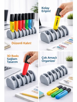 Yapı3D 9’lu 3D Baskı Kalem Düzenleyici Organizer – Masaüstü Fosforlu Kalem Tutucu Stand – Ofis & Okul Kalemlik